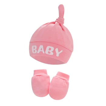 Комплект из 2 предметов детских хлопчатобумажных перчаток с защитой от царапин, шапочка для новорожденных, варежки без царапин, шапочка D5QA