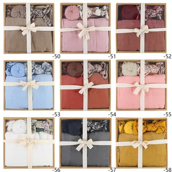 Комплект из трех предметов из ткани для одеяла для новорожденных, шапочка для плода, повязка для волос, эластичный шарф с принтом 