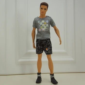 Комплект одежды для куклы 1/6 для мальчика Кена, наряды для куклы, Серая футболка с алфавитом, Камуфляжные шорты, Брюки для парня Барби, аксессуары для Кена