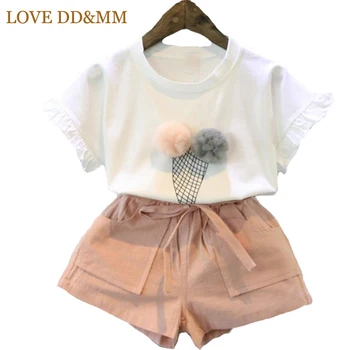 Комплекты одежды LOVE DD & MM для девочек, Летние футболки с мороженым, короткими рукавами + шорты с карманами, костюм, детская одежда, Детская одежда