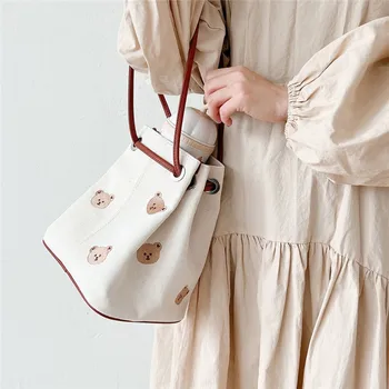 Корейская Ins Сумка для мамы с вышивкой Медведя, сумка-мешок, сумки для детских подгузников, холщовая сумка для беременных на одно плечо для ребенка