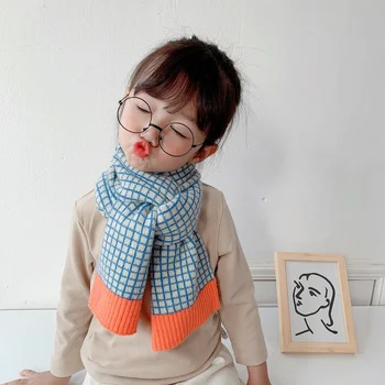 Корейская версия Маленький Решетчатый Контрастный Детский Шерстяной шарф Осень Зима Новый Теплый Шарф для маленьких девочек и мальчиков