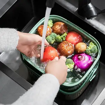 Корзина для мытья овощей, набор чаш для дуршлага 2 в 1, Кухонная раковина для чистки фруктов и ситечко, корзина для хранения с ручкой