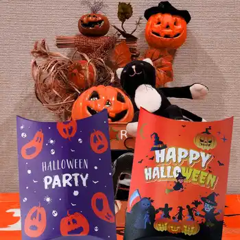 Коробка конфет в форме подушки с изображением счастливого Хэллоуина, тыквы, упаковочный пакет с принтом призрака, декор для вечеринки в стиле хоррор, принадлежности для вечеринки в честь Дня трюка или угощения