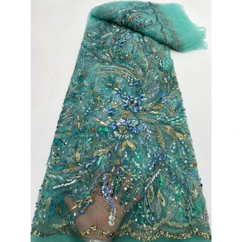 Королевская синяя тюлевая кружевная ткань с бисером, расшитая узорами Aso Oke Для нигерийских женщин, праздничная одежда