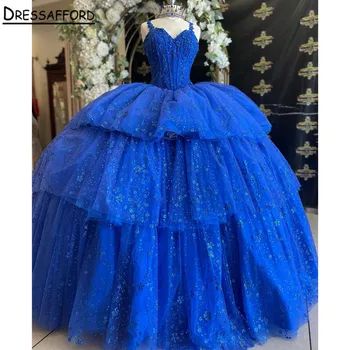 Королевские синие платья принцессы Quinceanera 2023 Расшитые бисером Кисточки Корсет на бретельках для выпускного вечера vestidos de quinceanera mexicana