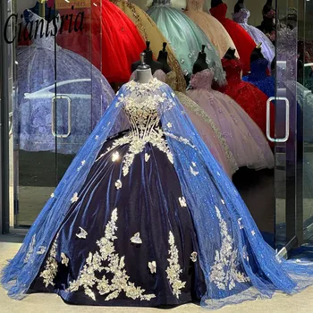Королевские синие пышные платья, мексиканское бальное платье с открытыми плечами, длинное милое платье принцессы на выпускной 16 лет, 15 лет