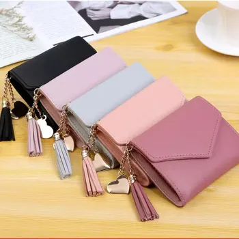 Короткий женский кошелек с мини-кисточкой, держатель для карт, свежий розовый кошелек для монет, держатель для карт, многофункциональный