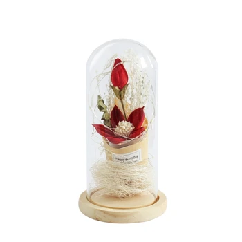Красивый цветок, прозрачный стеклянный купол, деревянная основа со светодиодной подсветкой, прямая поставка ко Дню Святого Валентина