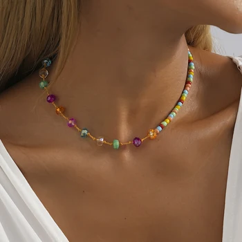 Красочное ожерелье из бисера из натурального камня для женщин, высококачественное ретро-ожерелье ручной работы 2023, Модные ювелирные изделия Оптом, прямые продажи