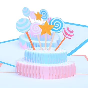 Креативные 3D-открытки с благодарностью, массовые всплывающие поздравительные открытки с Днем рождения, детский мультяшный торт, подарок с наилучшими пожеланиями