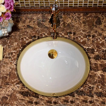 Круглые керамические раковины для ванной комнаты Европейская сантехника Золотая раковина под сценой Встроенные раковины для мытья унитаза B