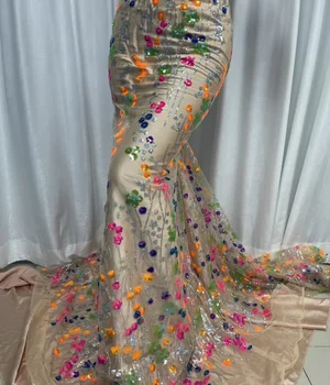 Кружевная ткань Sequence 2022, высококачественное свадебное платье для женщин, белый блестящий Африканский тюль с блестками, французский сетчатый материал