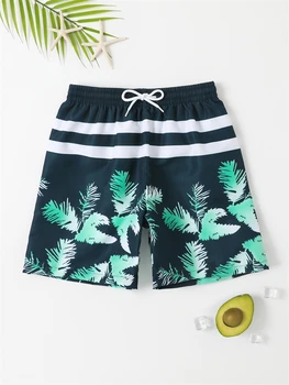 Купальник для мальчика 2023, Короткие детские купальники с принтом новых листьев, Летняя Детская пляжная одежда, плавки, Купальный костюм для мальчиков