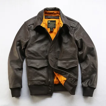 Куртка A2 Pilot из натуральной кожи с винтажным отворотом, мужские короткие пальто из воловьей кожи, Одежда для дермы