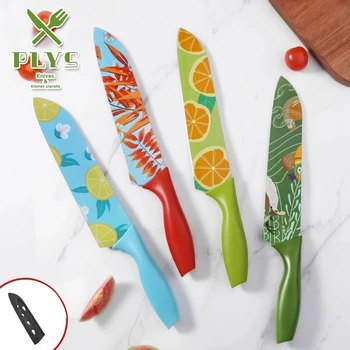 Кухонный нож PLYS С яркими граффити, острый нож шеф-повара из нержавеющей стали, нож для мяса с матовой ручкой из полипропилена