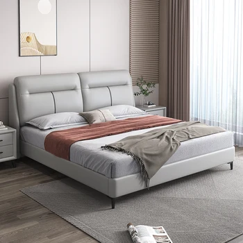 Легкая роскошная кожаная кровать modern simple double master bedroom мягкая