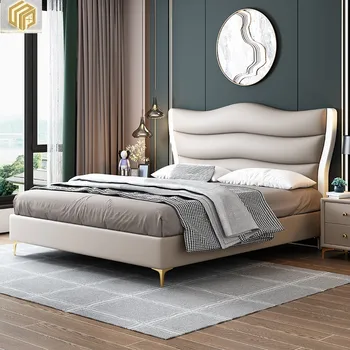 Легкая Роскошная Кожаная кровать 1,8 м Мастер-постельное белье Свадебная кровать Итальянская Современная Простая Двуспальная кровать 1,5 м Небольшая кровать для хранения вещей