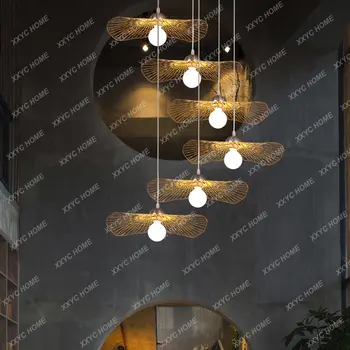 Лестничная люстра, лампа в гостиной, Двухуровневая мансарда, длинная люстра, креативные лампы, бамбуковая люстра Дзен