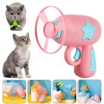 Летающие Диски Игрушки для Кошек Funny Pet Disc Launcher Мини-Катапультирующий Маховик Интерактивная Обучающая Игрушка-Тизер Аксессуары для Кошек