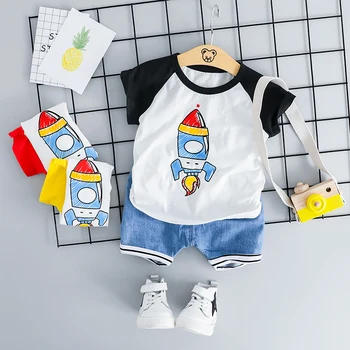 Летние комплекты одежды для маленьких девочек и мальчиков, одежда для малышей, Повседневная футболка с героями мультфильмов, Шорты, Хлопковая детская одежда для отдыха