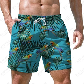 Летние новые мужские шорты с 3D принтом тропических растений, мужские шорты в стиле отпуска, модные повседневные мужские шорты