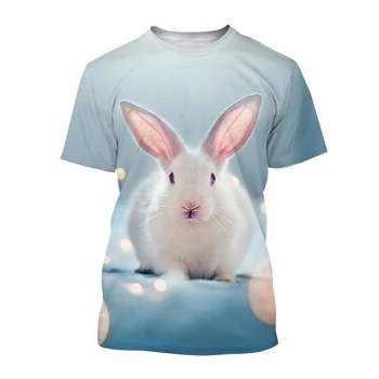 Летние футболки с милым кроликом, уличная одежда с 3D-принтом животных, Мужская и женская Повседневная модная футболка с круглым вырезом, детские футболки, топы, одежда