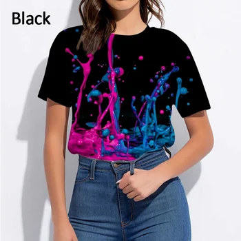 Летняя женская неоновая футболка с граффити, брызги краски с 3D-принтом, повседневные топы унисекс забавных цветов с коротким рукавом.