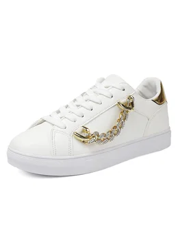 Летняя женская обувь 2023, модные маленькие белые туфли в корейском стиле с металлическим украшением, трендовая обувь для катания на коньках, удобные повседневные кроссовки