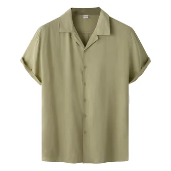 Летняя мужская однотонная рубашка, Тонкие рубашки с коротким рукавом, Дышащие топы в гавайском стиле, Одиночная Повседневная Свободная пляжная рубашка 2023