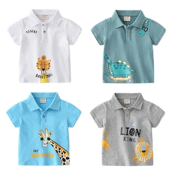 Летняя одежда для мальчиков 2-7 лет, детская рубашка с отворотом, детская футболка-поло с рисунком из мультфильма