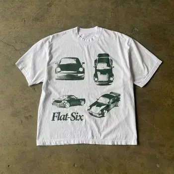Летняя футболка с круглым вырезом и коротким рукавом в готическом стиле для мальчиков и девочек, классическая футболка унисекс с принтом автомобиля