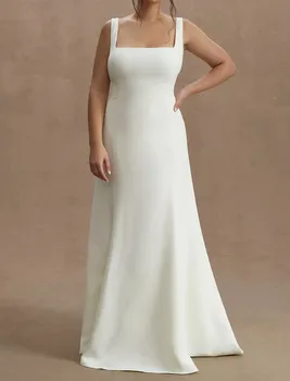 Лето 2023 Длинные простые женские свадебные платья для гостей из атласа Русалки-невесты WHW-286