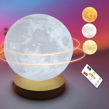 Лунный Ночник с Вращением на 360 Градусов, Магнитная 3D Атмосфера, Прикроватная Настольная Лампа с Дистанционным Сенсорным Затемнением, Светодиодные Фонари для Детской Комнаты, Подарок