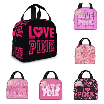 Люблю Розовый Черный Портативный изолированный ланч-бокс, водонепроницаемые сумки-бенто, ланч-бокс для женщин, Ланч-бокс для работы, школы, пикника