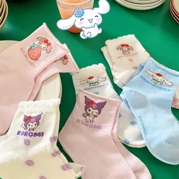 Милые носки Sanrio Kuromi Cinnamoroll Kawaii Мультфильм Аниме Досуг студентов Удобные Дышащие игрушки Подарки на День рождения для девочек