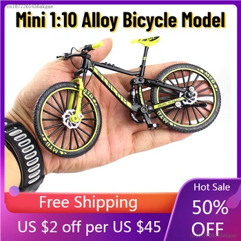 Мини-модель велосипеда из сплава 1:10, литая под давлением металлическая гоночная игрушка на горном велосипеде с пальцем, имитирующая изгиб дороги, коллекция игрушек для детей