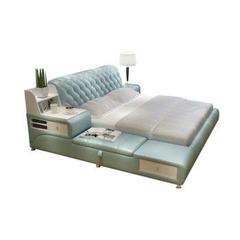 Многофункциональный каркас кровати из натуральной кожи, современная кровать Nordic camas ultimate с подсветкой для хранения спальных мест.