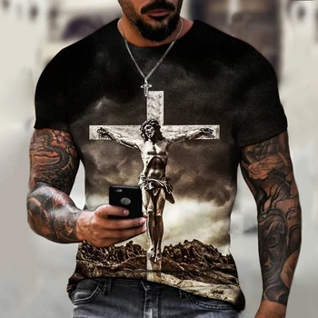 Модная мужская футболка с изображением Бога, религии, Креста Иисуса Христа, с 3D-принтом, с коротким рукавом, одежда из полиэфирного волокна большого размера