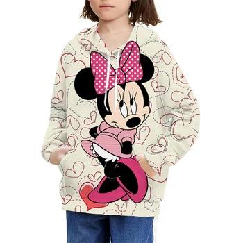 Модная одежда для девочек Minnie Mouse Kawaii, осенняя одежда для маленьких девочек, Классические толстовки с аниме Диснея, Повседневная одежда с капюшоном для малышей