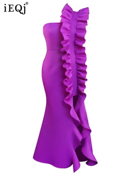 Модное Асимметричное Приталенное платье IEQJ для женщин, элегантные платья без рукавов с разрезом, без спинки, с вырезом лодочкой, 2023 3WQ6305