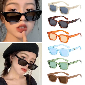 Модные прямоугольные солнцезащитные очки для женщин, ретро-очки для вождения, Винтажная мода 90-х, очки в узкой квадратной оправе с защитой от UV400