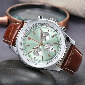 Модный бренд BR, мужские часы, все рабочие кварцевые часы, роскошные часы с хронографом из нержавеющей стали, кожаные часы с календарем на 6 игл