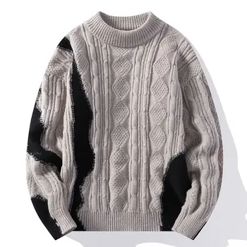Модный мужской вязаный свитер Twist, Однотонный Свободный пуловер с круглым вырезом, трикотаж Harajuku, топ с длинным рукавом, мужской Осень-зима E11