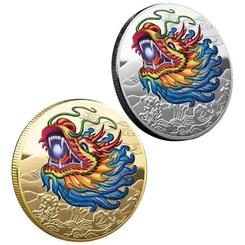 Монета с драконом китайского Зодиака, Высококачественная металлическая памятная монета с росписью, прочная трехмерная китайская декоративная монета