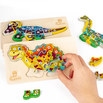Монтессори Деревянная головоломка Животное Игрушка для малышей Пазлы с цифрами Динозавр, Змея и Крокодил Обучающая игрушка для дошкольников