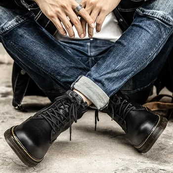 Мотоциклетные ботинки для мужчин и женщин, черные ботинки Martin, мужские ботинки 2023, уличные рабочие ботинки из натуральной кожи, пара из той же воловьей кожи