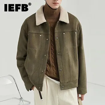 Мужская куртка IEFB, короткая Осенне-зимняя одежда, Свободная Повседневная хлопчатобумажная одежда с утолщенным лацканом, Трендовое мужское дизайнерское пальто 9C1958