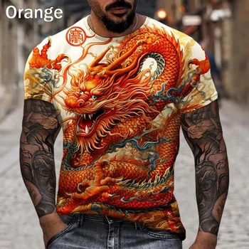 Мужская модная футболка с 3D принтом дракона, уличная стильная футболка в стиле хип-хоп