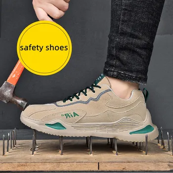 Мужская рабочая защитная обувь из натуральной кожи, водонепроницаемые нескользящие легкие дизайнерские кроссовки, обувь со стальным носком, нерушимые ботинки для мужчин